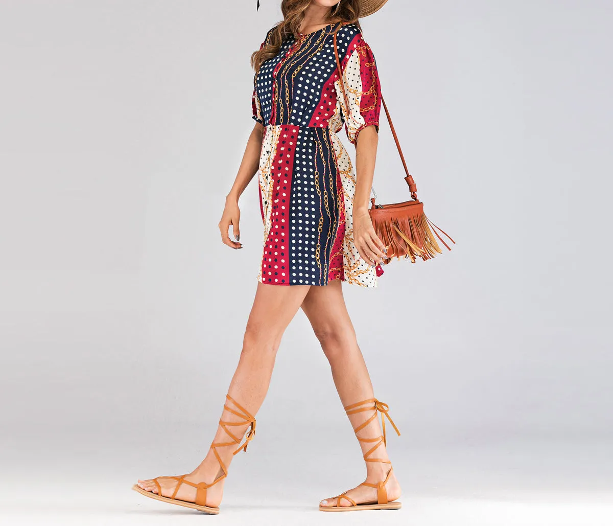Chain-breasted Short-sleeved Dress