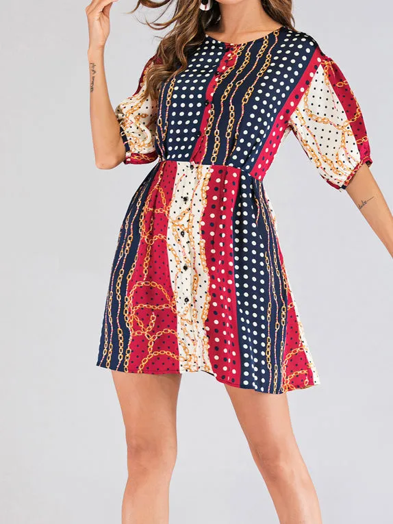 Chain-breasted Short-sleeved Dress