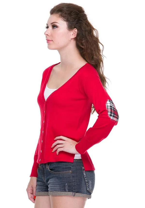 Checkered Elbow Patch Cardigan