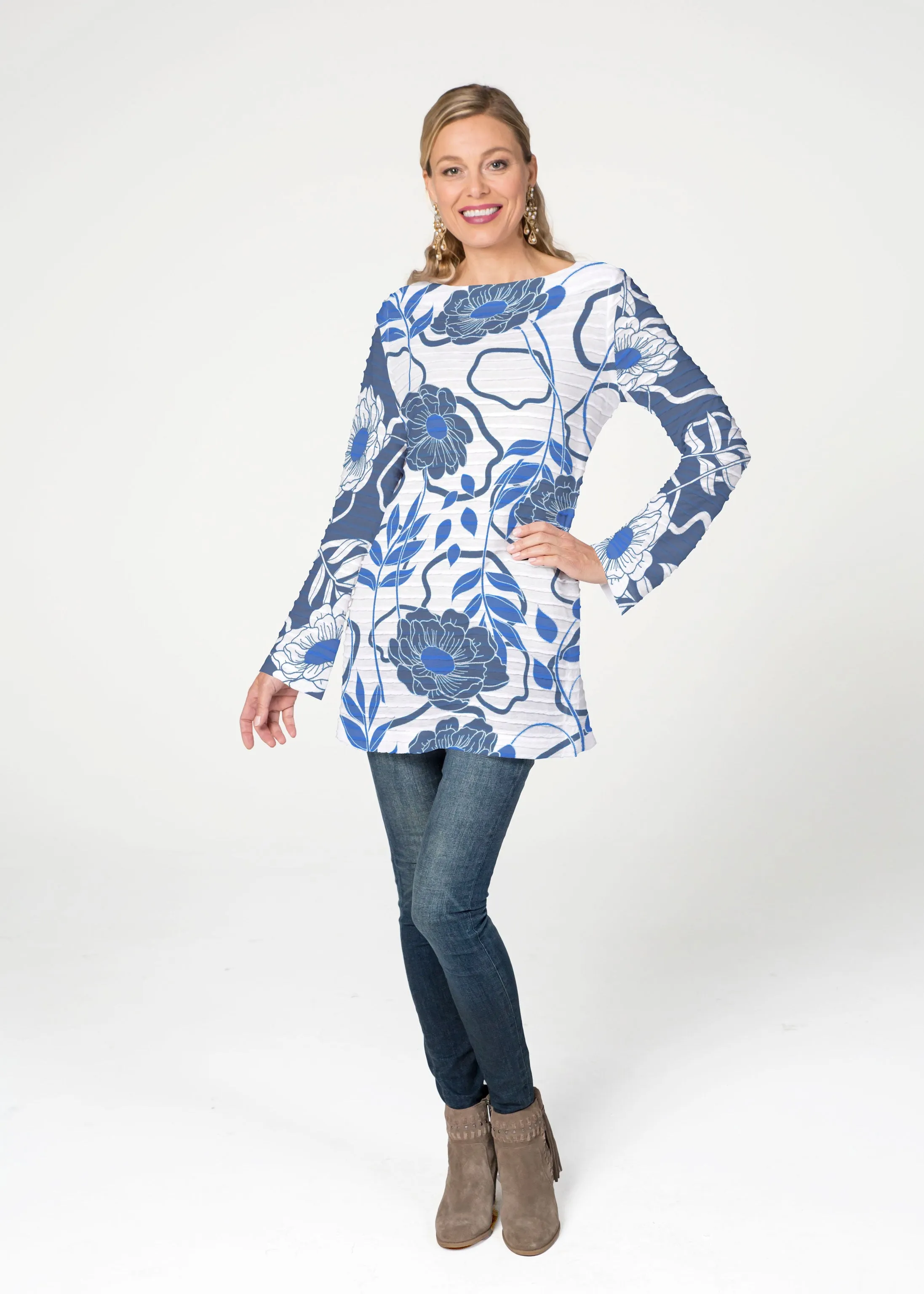 Clarrissa Navy (8138) ~ Banded Boatneck Tunic