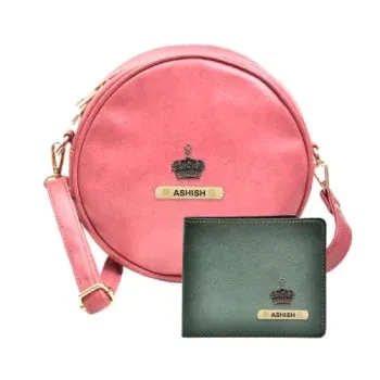 Classy Leather Customized Chained Sling Bag Round   Men's Wallet - Maroon Green