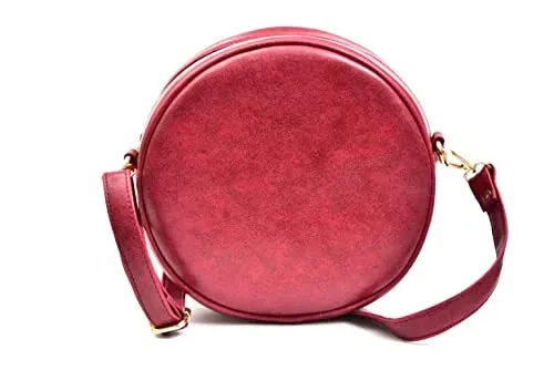 Classy Leather Customized Chained Sling Bag Round   Men's Wallet - Maroon Green