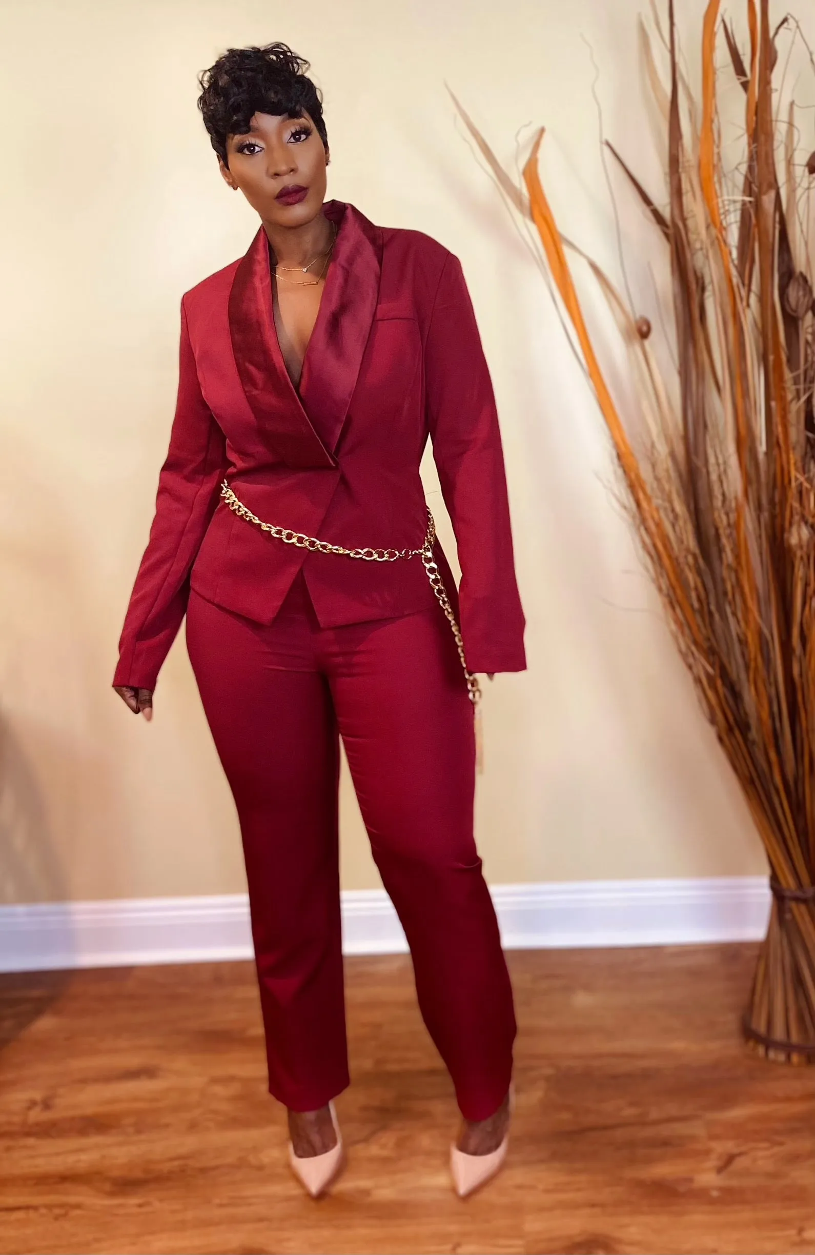CLOSING DEALS BLAZER JUMPSUIT (BURGUNDY)