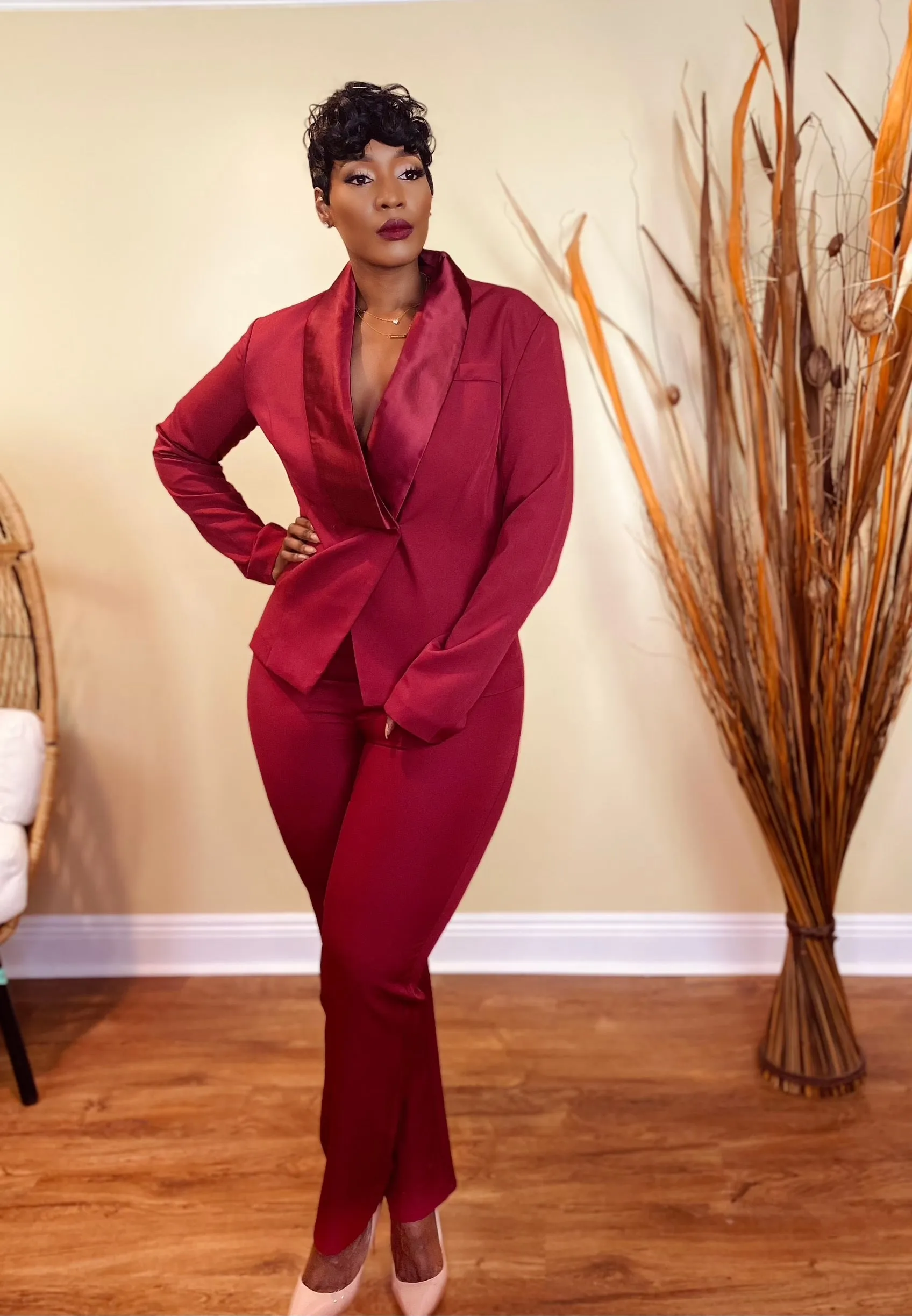 CLOSING DEALS BLAZER JUMPSUIT (BURGUNDY)