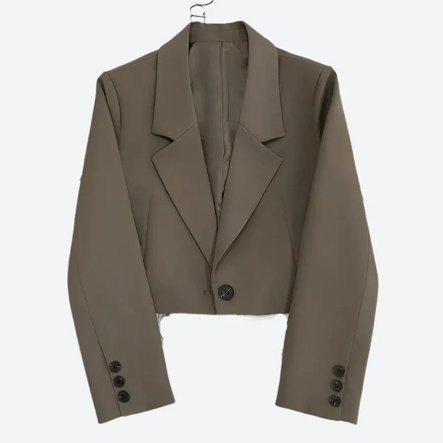 Cropped Tailored Blazer with Button Detail