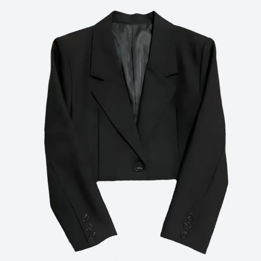 Cropped Tailored Blazer with Button Detail