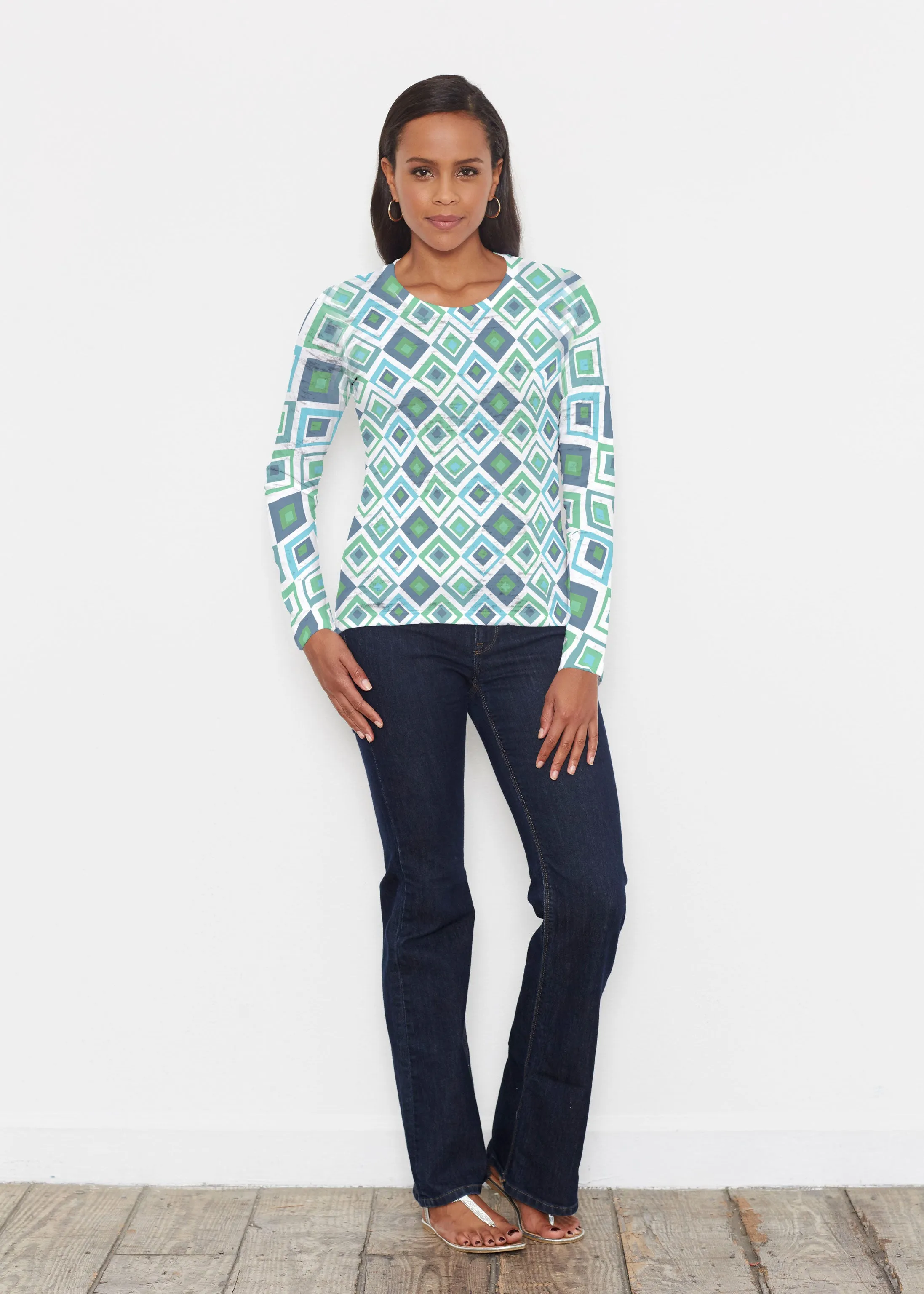 Cubed Blue (7807) ~ Signature Long Sleeve Crew Shirt