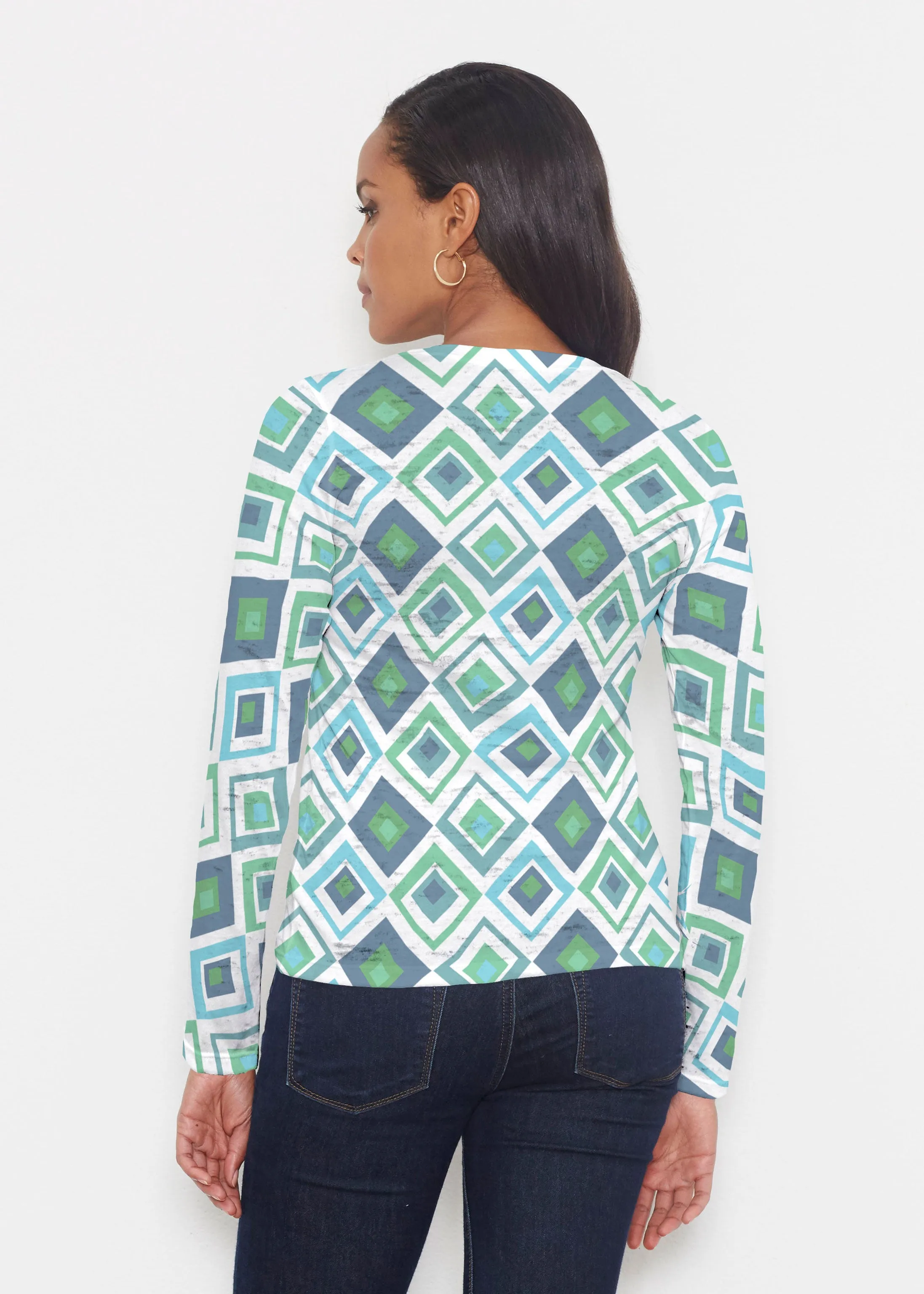 Cubed Blue (7807) ~ Signature Long Sleeve Crew Shirt