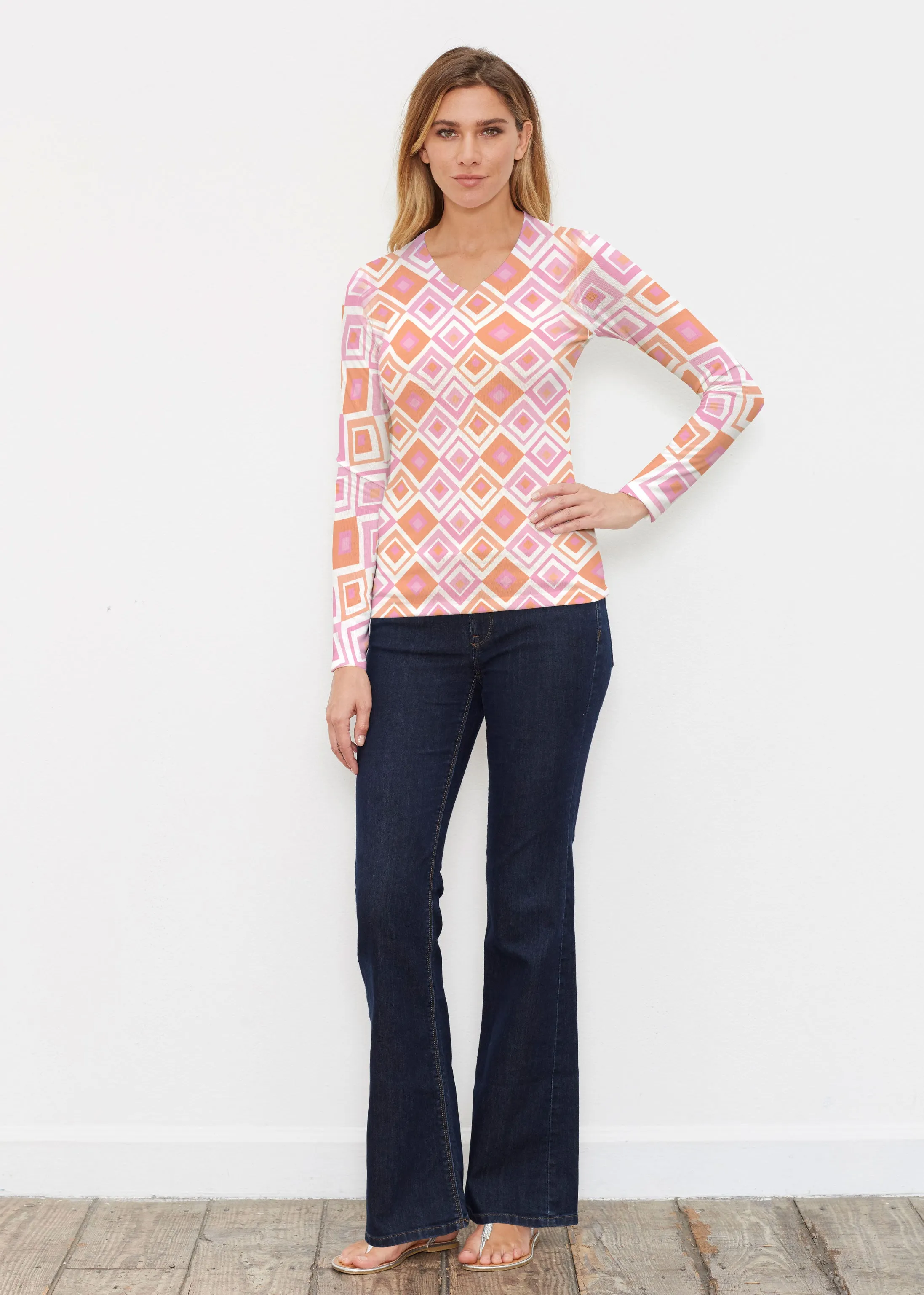 Cubed Pink (7809) ~ Butterknit Long Sleeve V-Neck Top