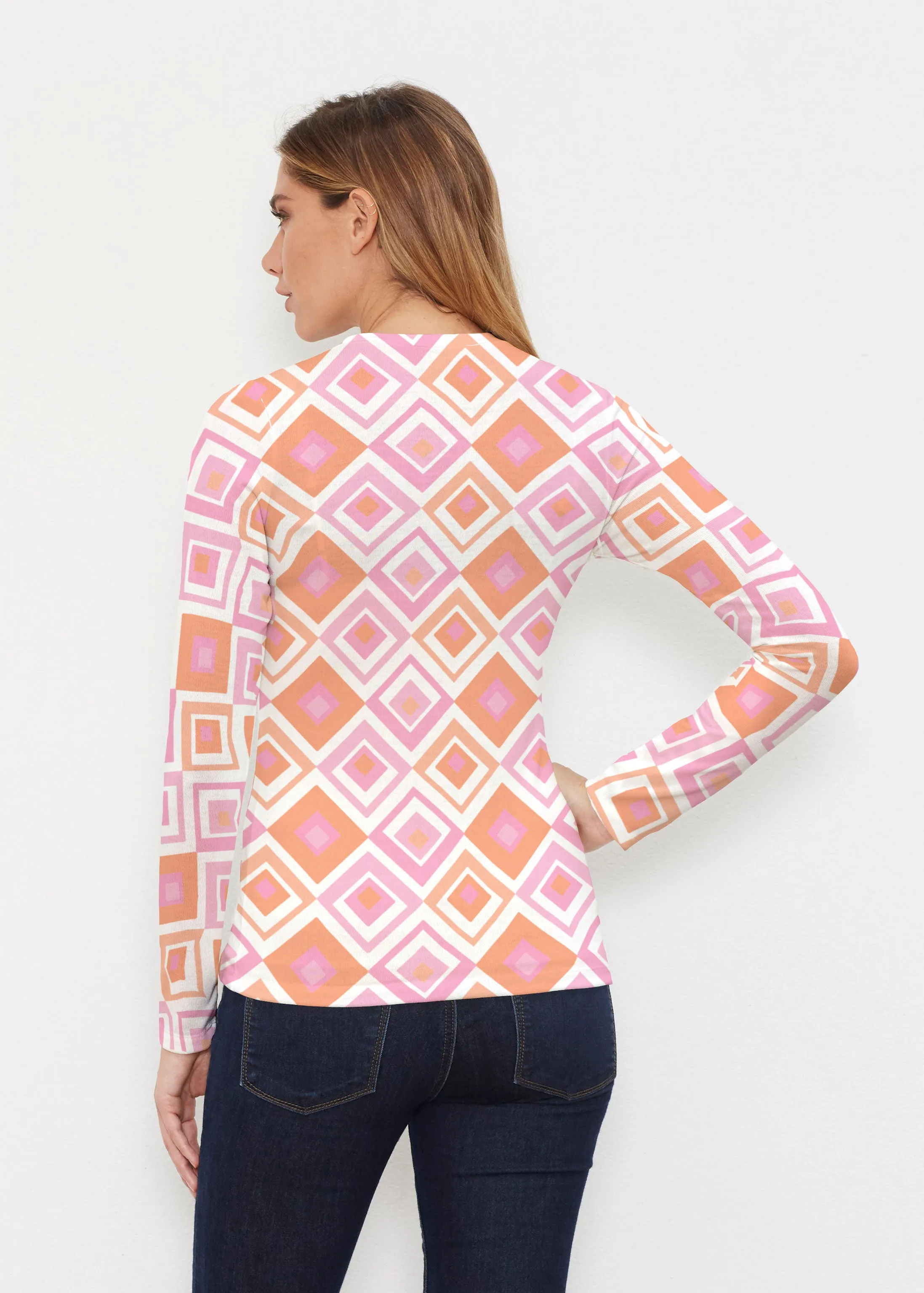 Cubed Pink (7809) ~ Butterknit Long Sleeve V-Neck Top