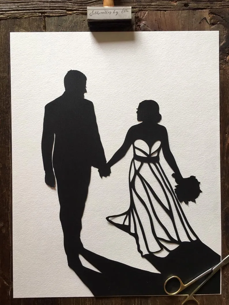 Custom Hand Cut Wedding Silhouette Art