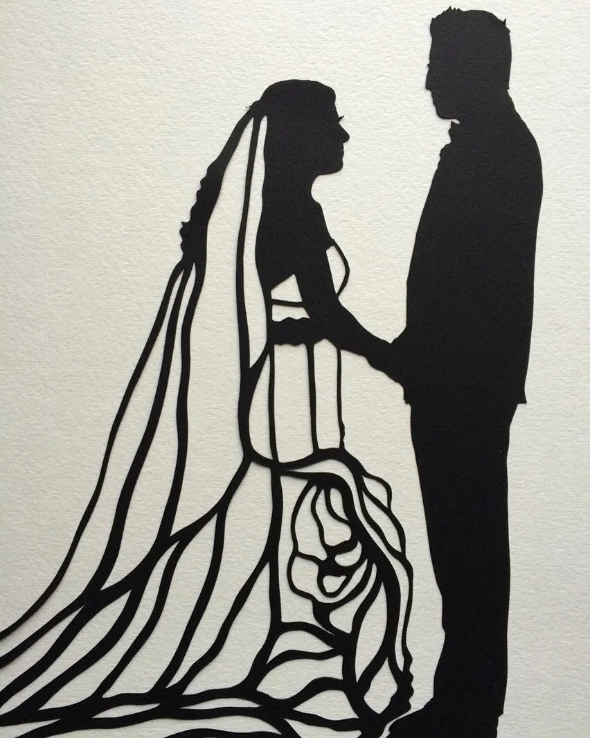Custom Hand Cut Wedding Silhouette Art