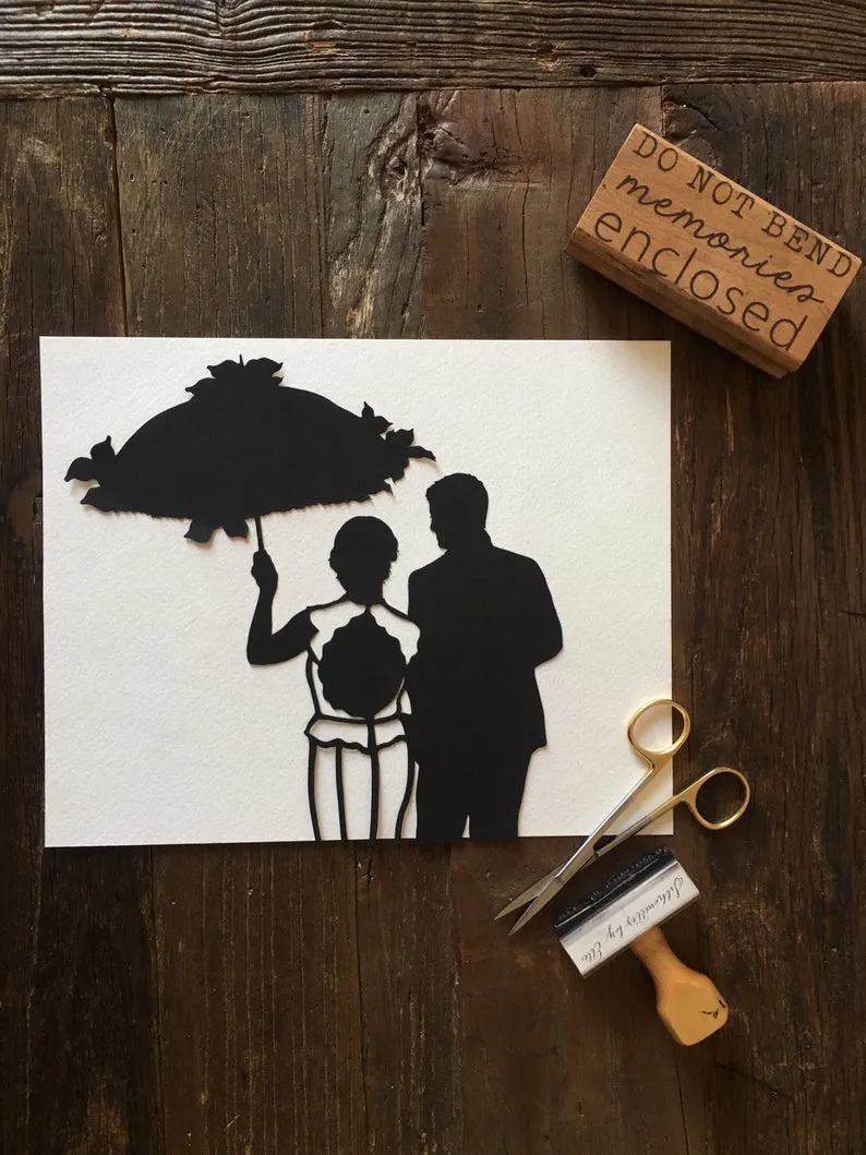 Custom Hand Cut Wedding Silhouette Art