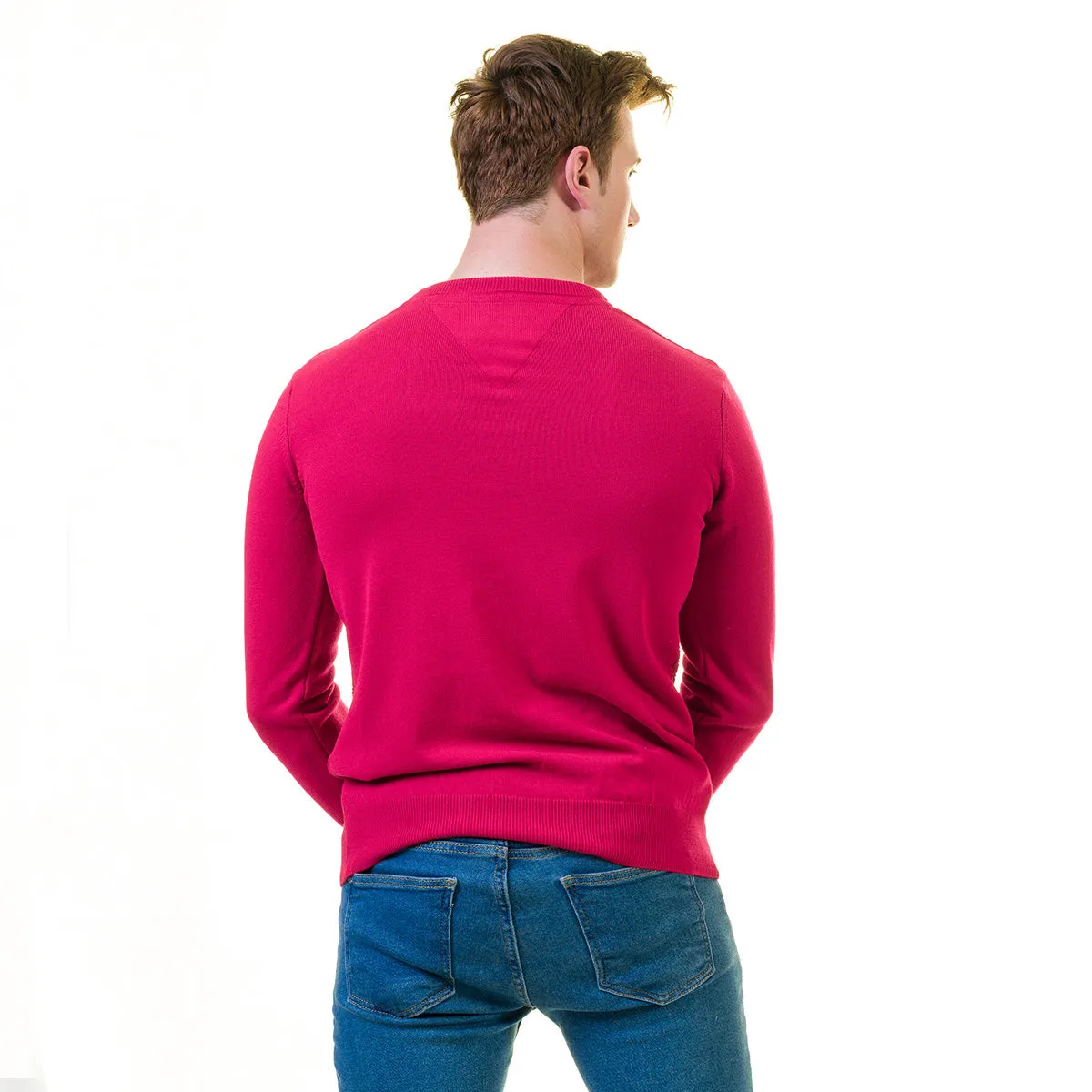 Dark Pink European Wool Luxury Zippered With Sweater Jacket Warm Winter Tailor Fit