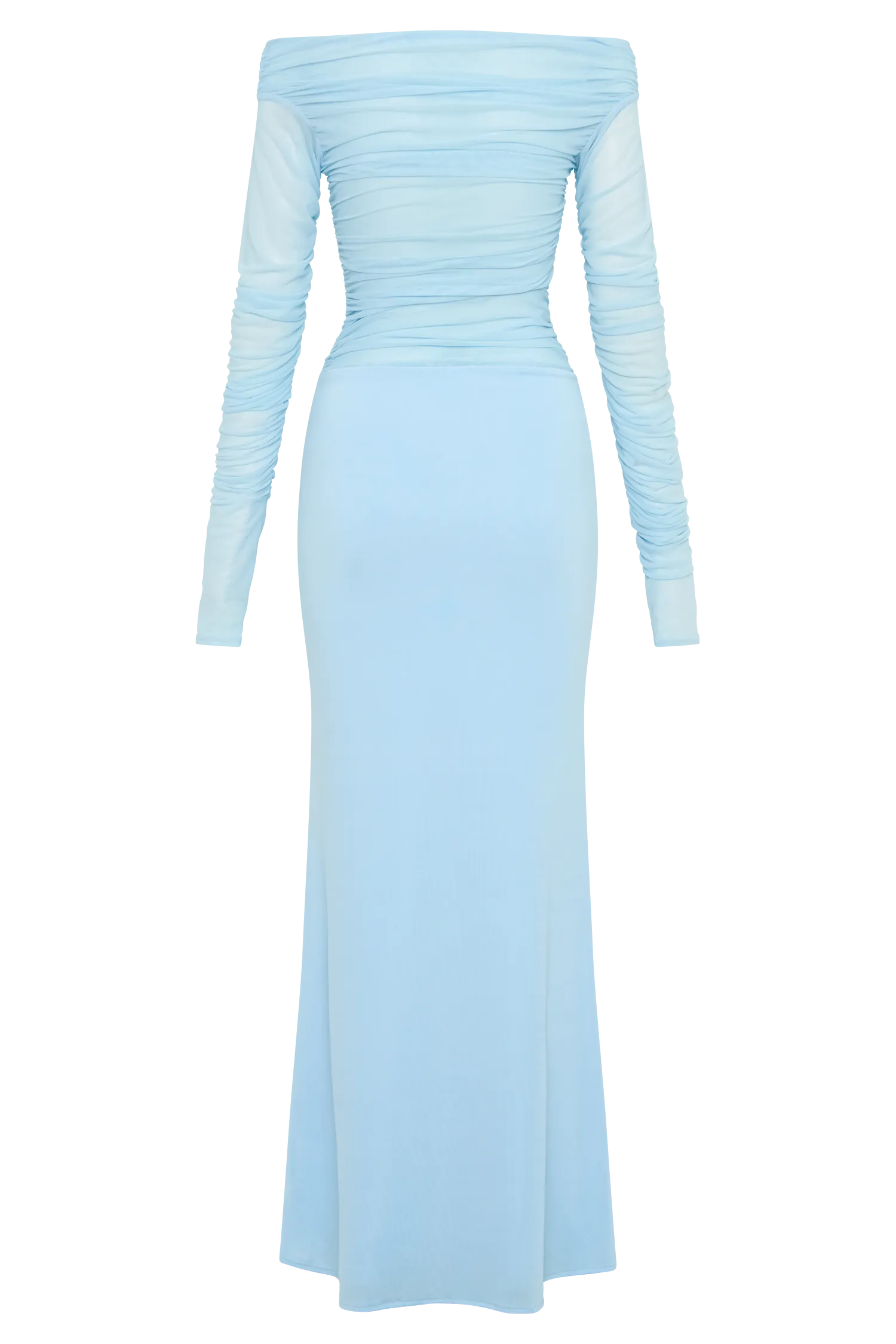 Darla Mesh And Slinky Off Shoulder Maxi Dress - Sky Blue