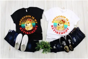 Dogecoin Is My Retirement | 7 Colors Dots | Retro Sunset| Funny Doge Coin Crypto Tee,Memecoin Shiba Inu Dog Cryptocurrency, Dogecoin To Moon