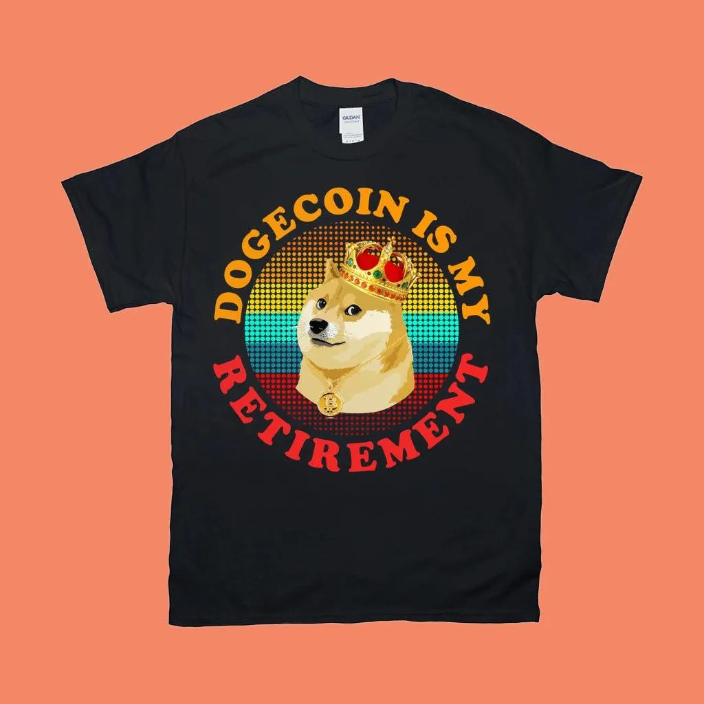 Dogecoin Is My Retirement | 7 Colors Dots | Retro Sunset| Funny Doge Coin Crypto Tee,Memecoin Shiba Inu Dog Cryptocurrency, Dogecoin To Moon