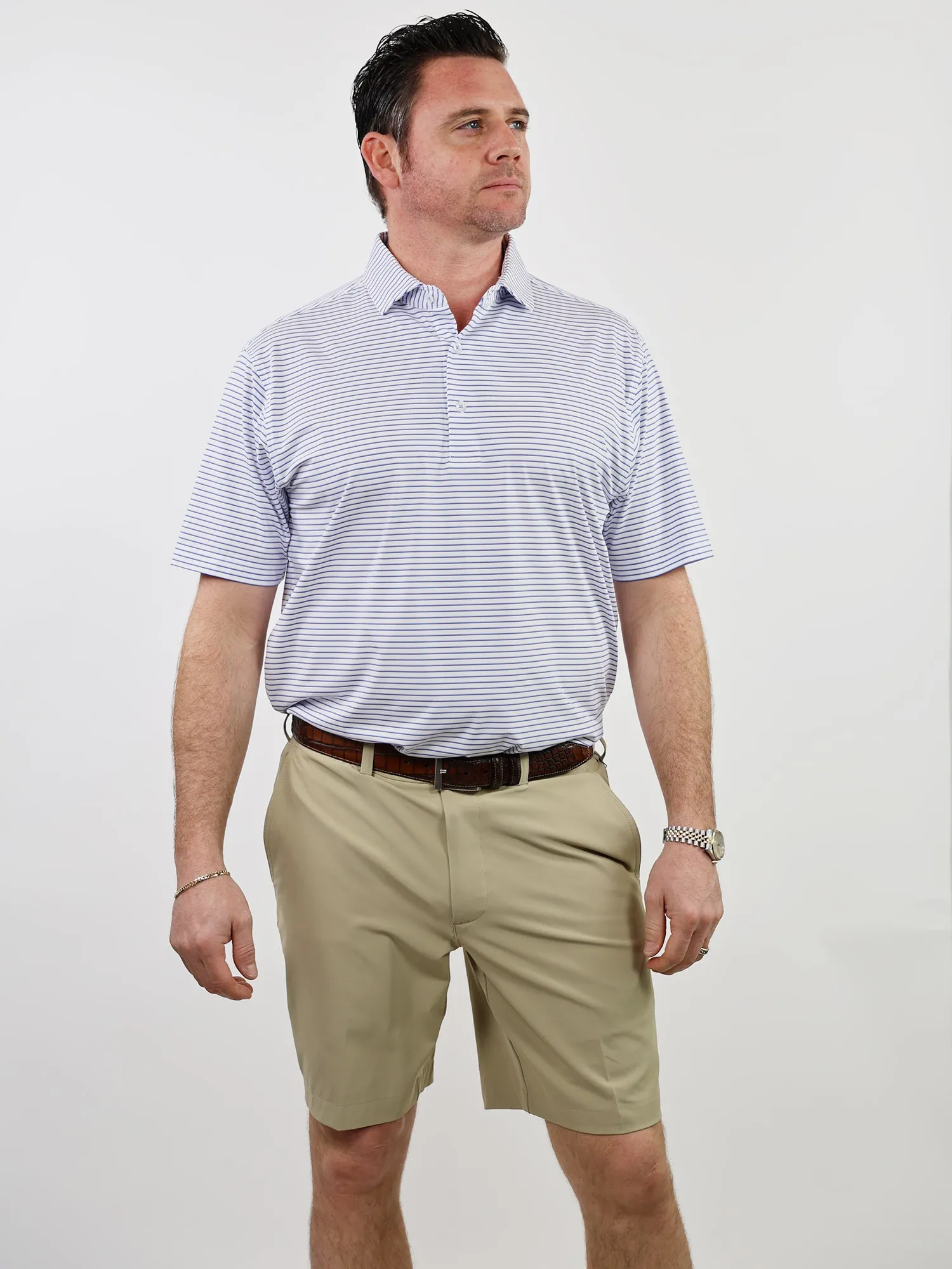Donald Ross Mens Classic Fit NANTUCKET Polo - WHITE / JUNIPER