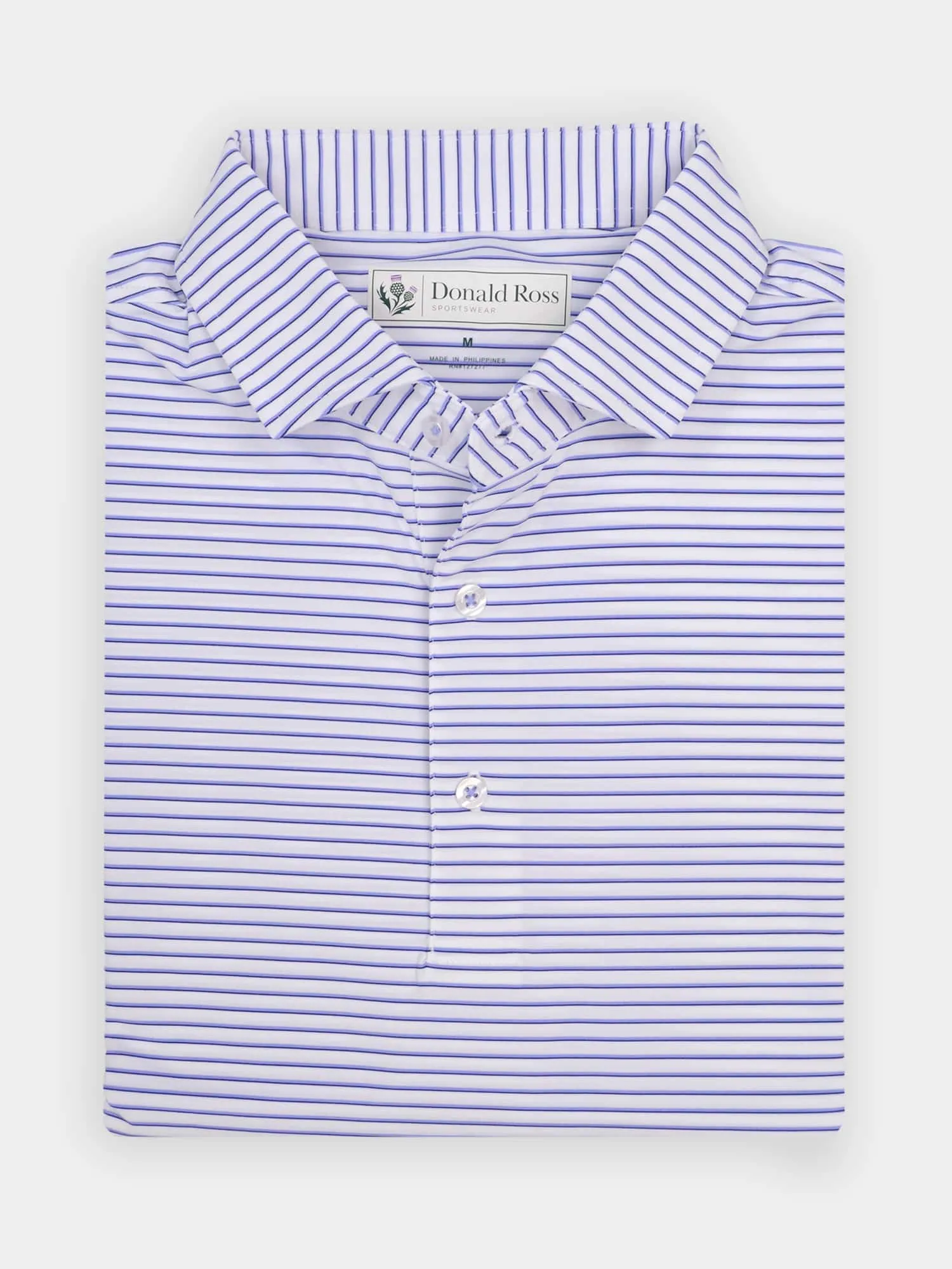 Donald Ross Mens Classic Fit NANTUCKET Polo - WHITE / JUNIPER