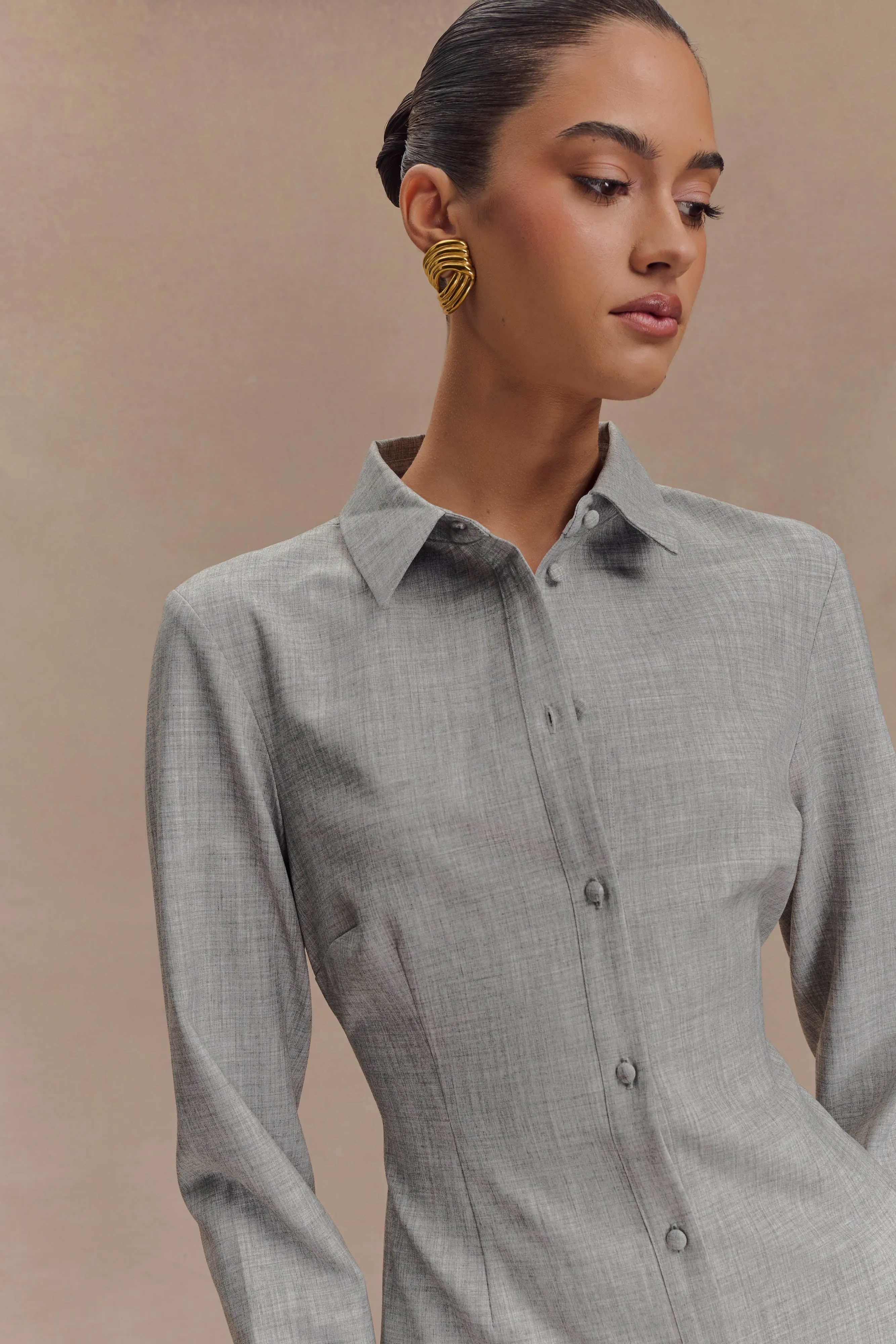 Dorian Fitted Shirt Mini Dress - Charcoal Marle