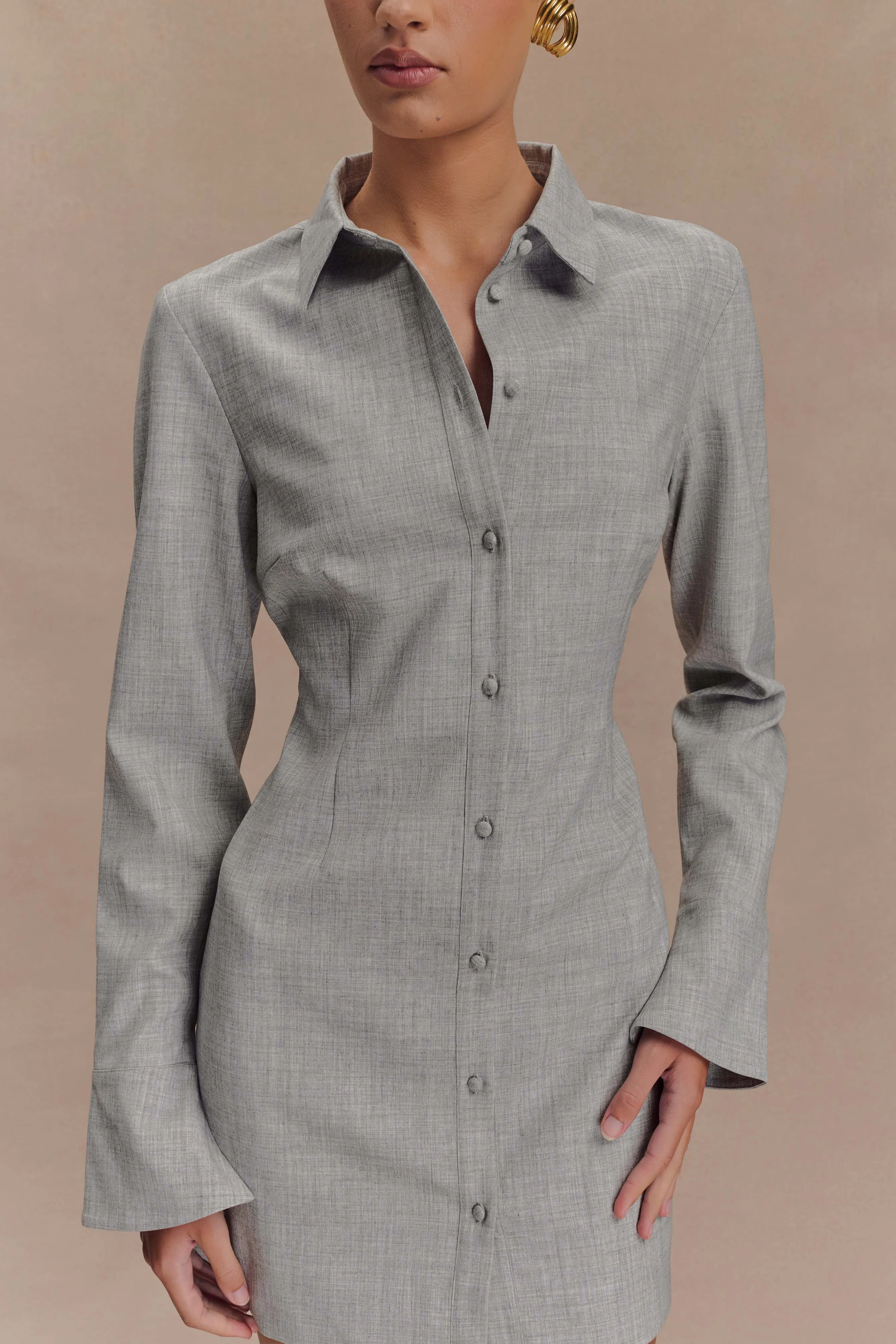 Dorian Fitted Shirt Mini Dress - Charcoal Marle