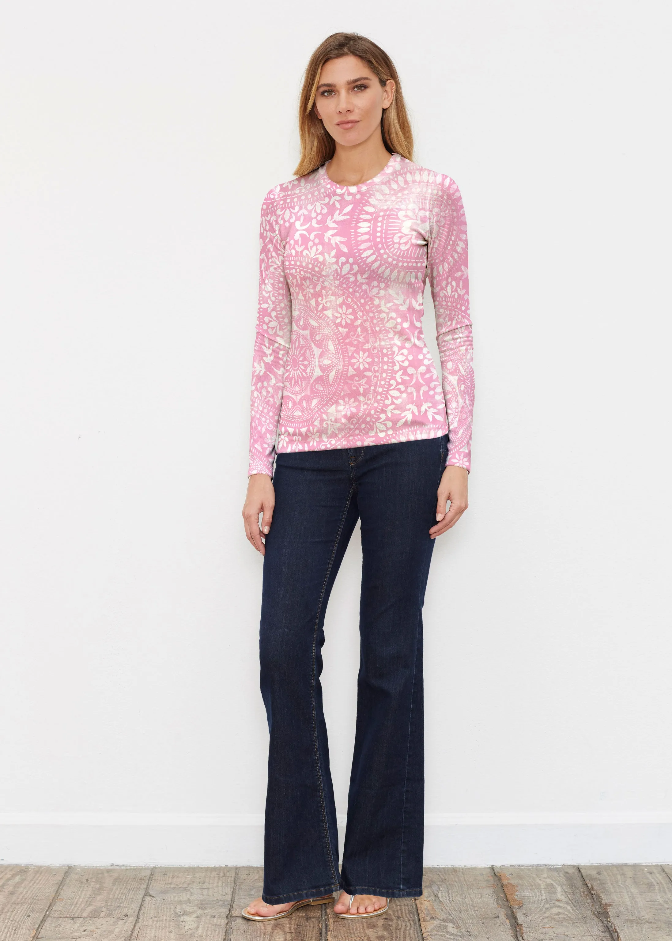 Dual Medallion Pink (13461) ~ Butterknit Long Sleeve Crew Top