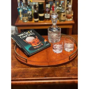 Elegant English Style Leather and Wood Serving Tray