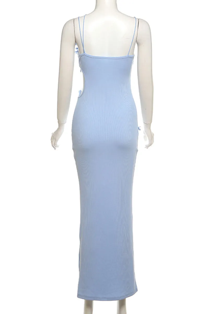 Elegant Hollow Out Patchwork Backless Spaghetti Strap Sling Dresses