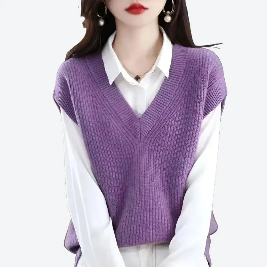Elegant V-Neck Sleeveless Knit Vests