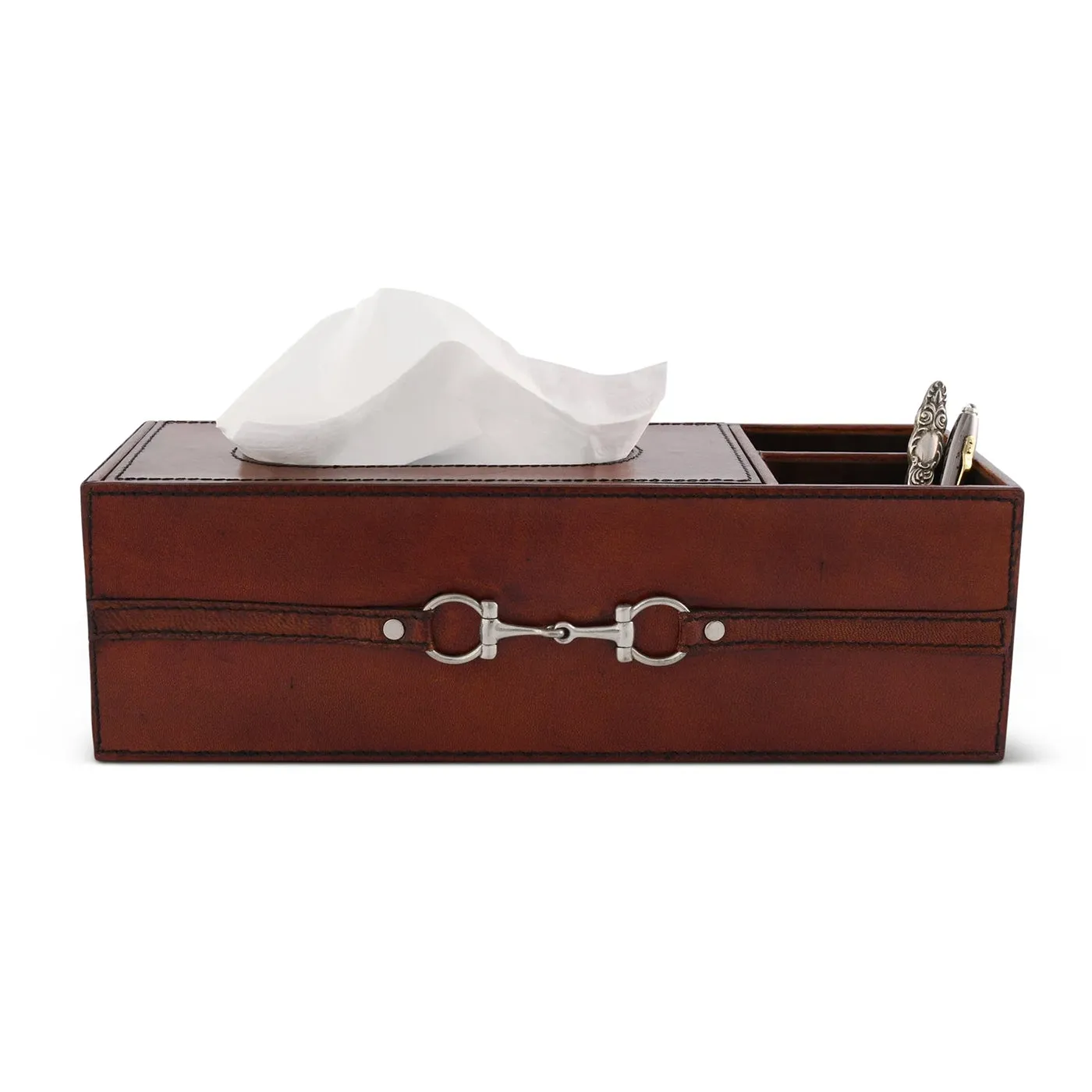 Equestrian Leather Desk Organizer with Snaffle Bit