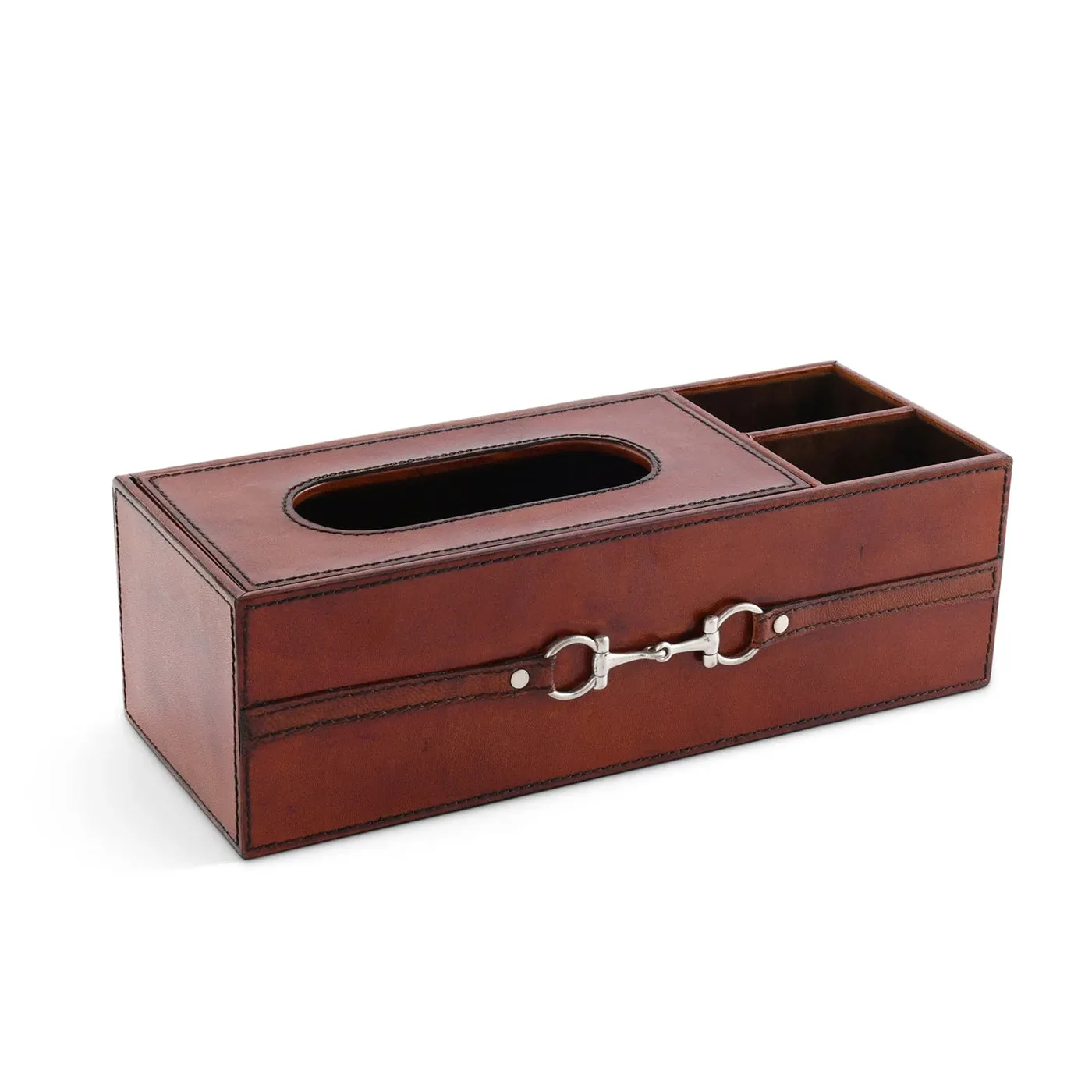Equestrian Leather Desk Organizer with Snaffle Bit