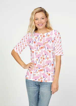 Fanfare (8042) ~ Banded Elbow Sleeve Boat Neck Top
