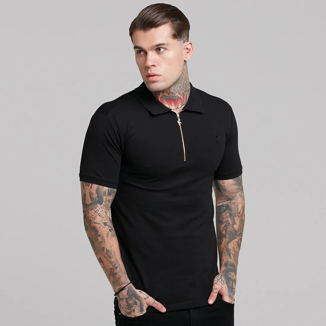 Father Sons Classic Black and Gold Zipped Polo Shirt - FSH239