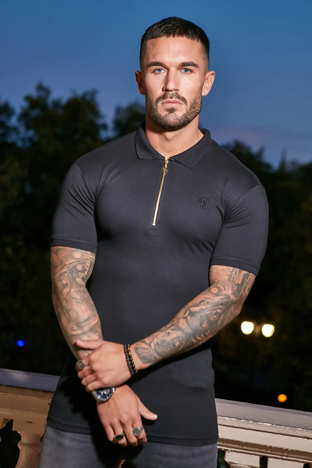 Father Sons Classic Black and Gold Zipped Polo Shirt - FSH239