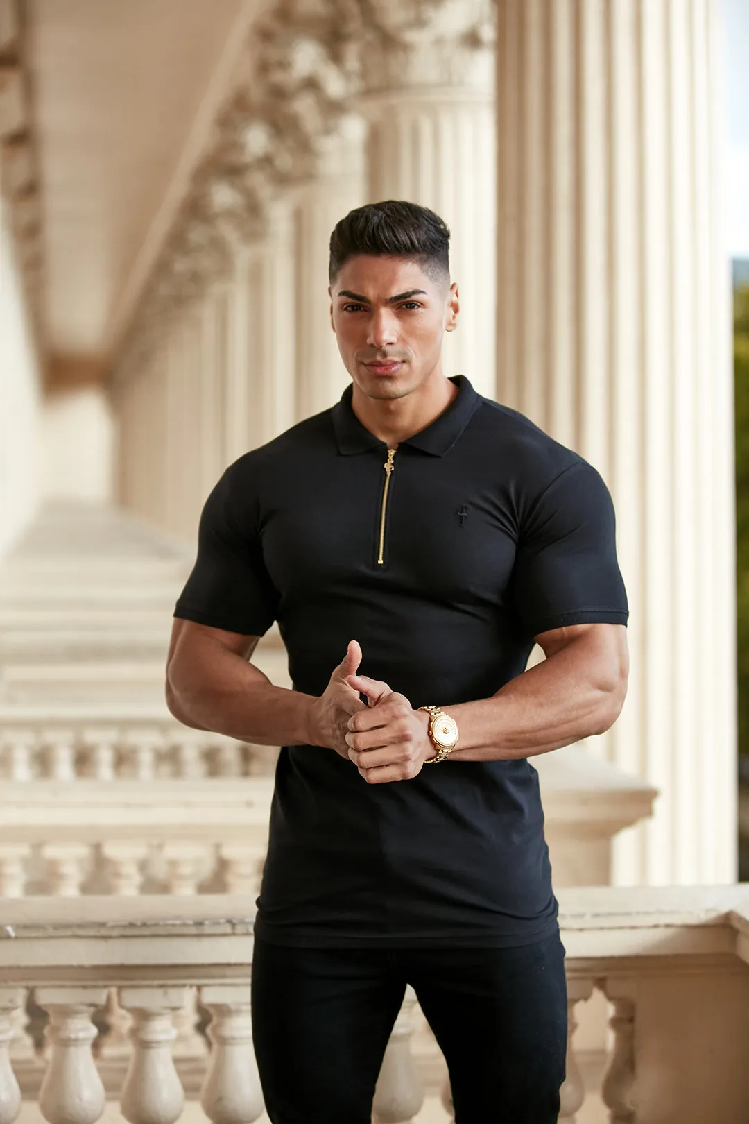 Father Sons Classic Black and Gold Zipped Polo Shirt - FSH239