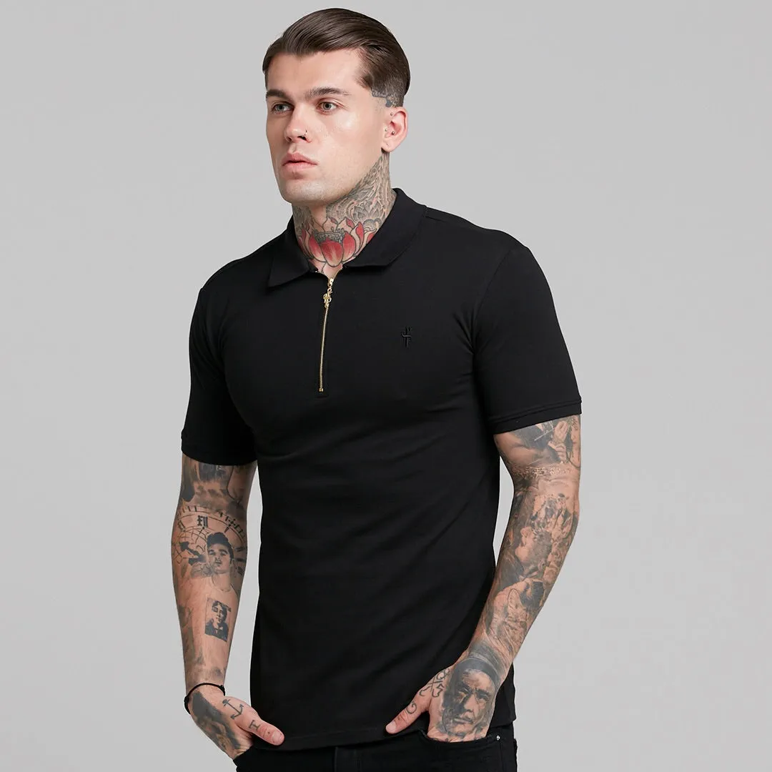Father Sons Classic Black and Gold Zipped Polo Shirt - FSH239