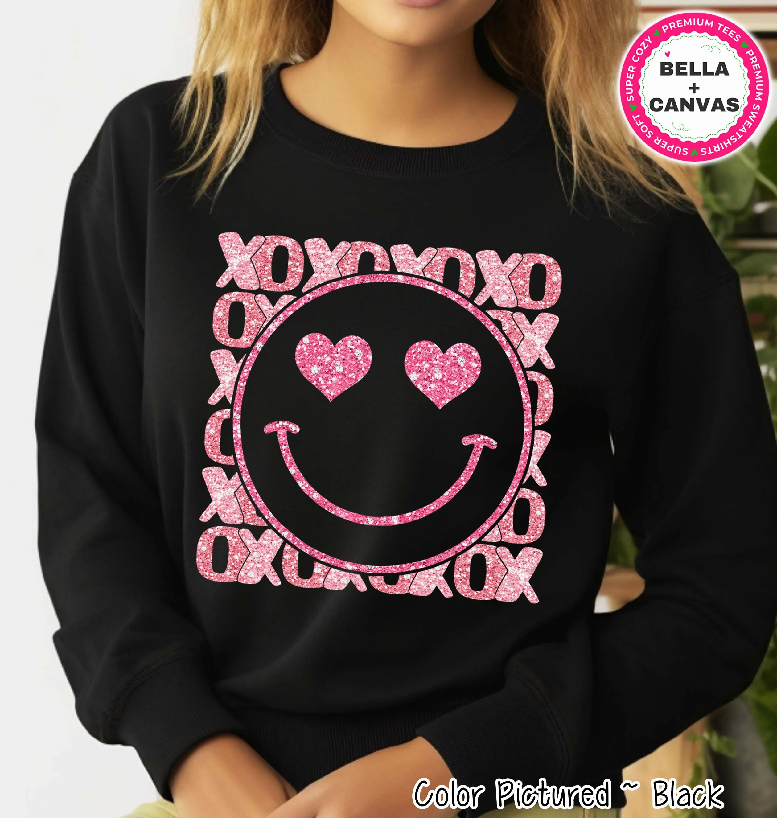 Faux Glitter Smile XOXO Preppy Valentine Tee or Sweatshirt