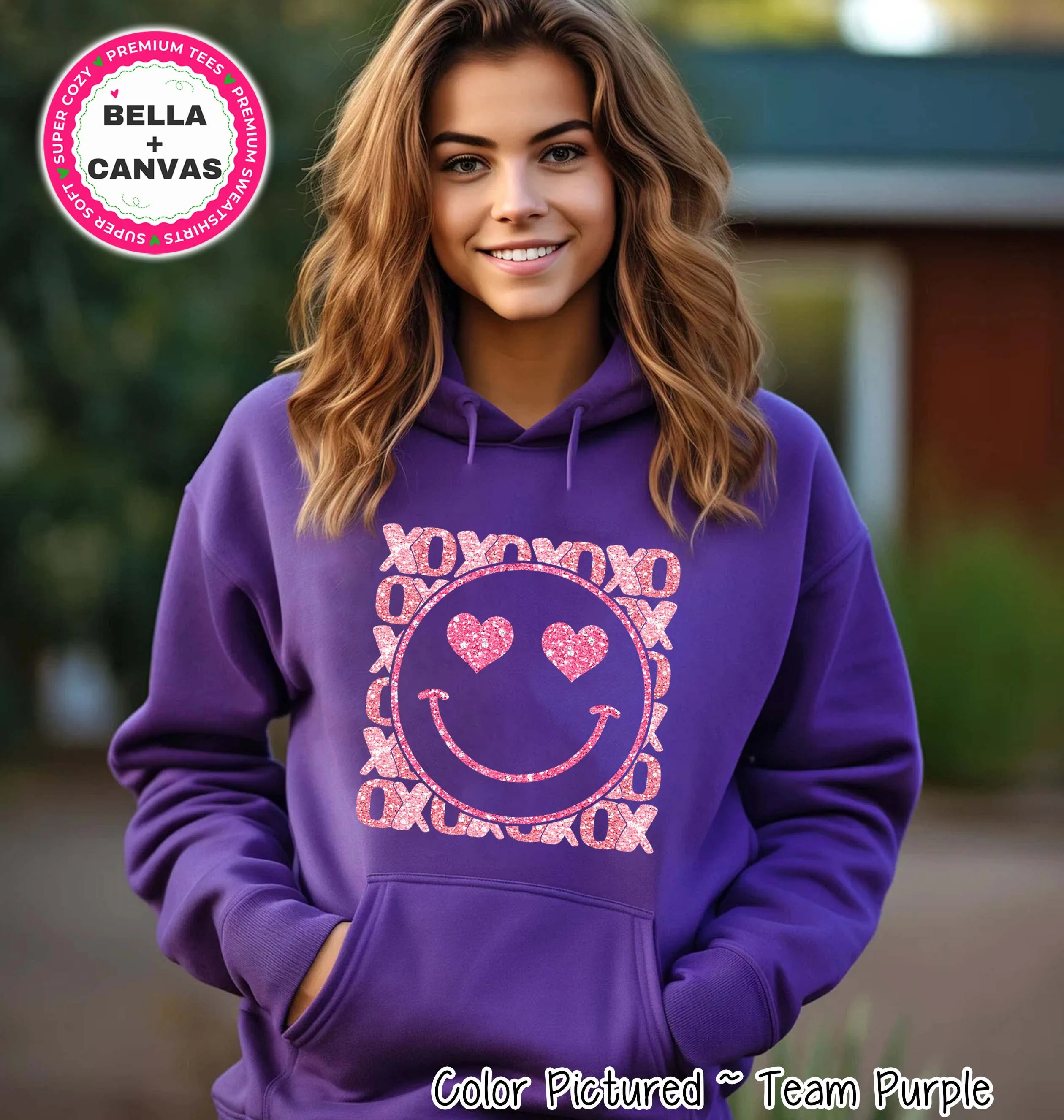 Faux Glitter Smile XOXO Preppy Valentine Tee or Sweatshirt