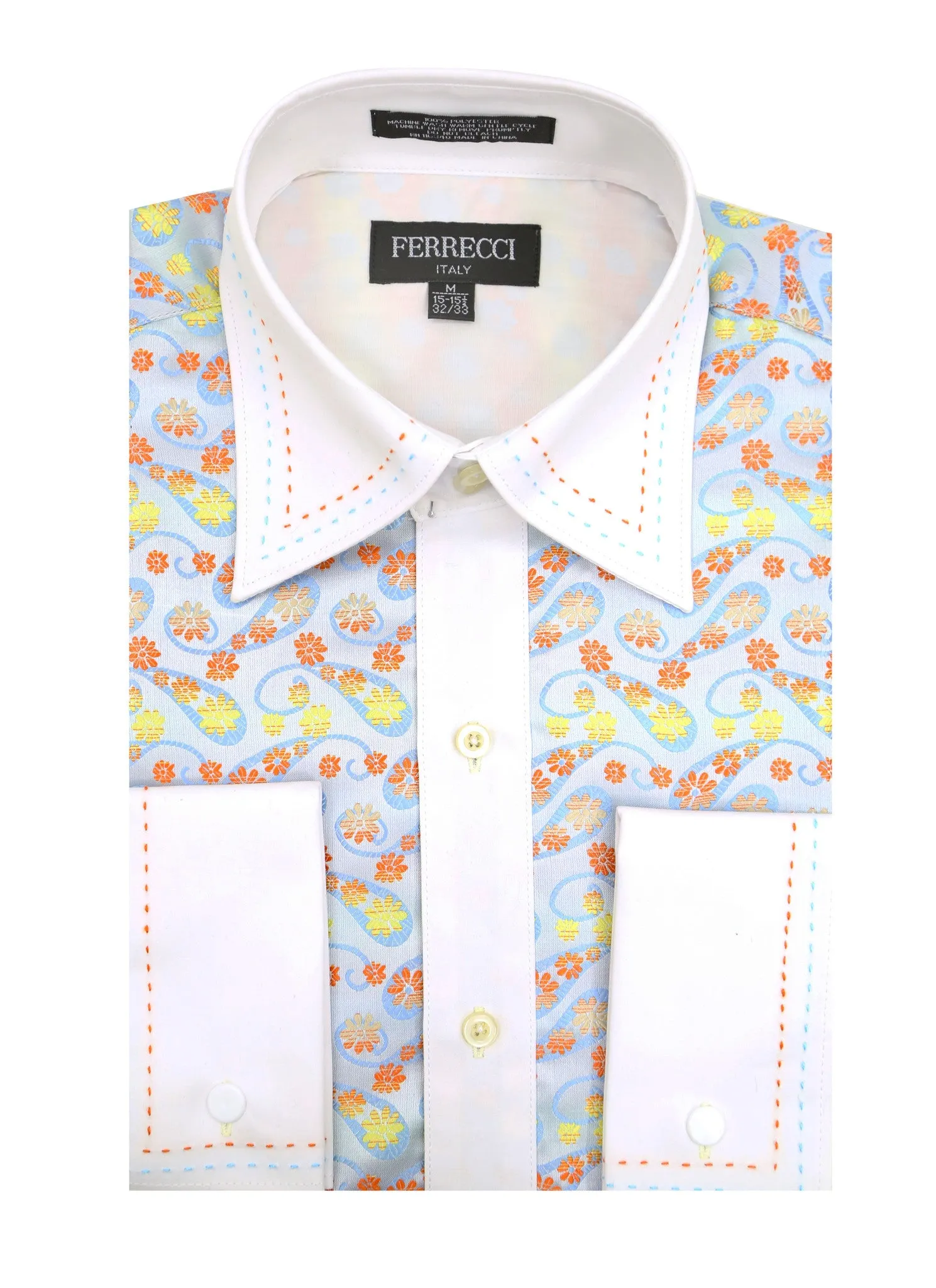 Ferrecci Men's Satine Hi-1002 Multi Color Flower Button Down Dress Shirt