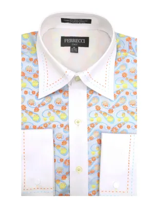 Ferrecci Men's Satine Hi-1002 Multi Color Flower Button Down Dress Shirt
