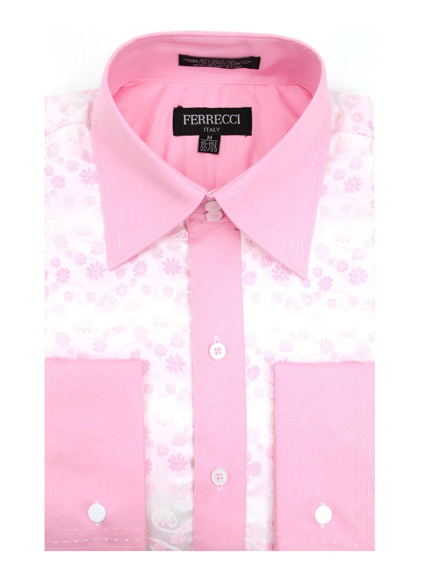 Ferrecci Men's Satine Hi-1031 Pink Flower Pattern Button Down Dress Shirt