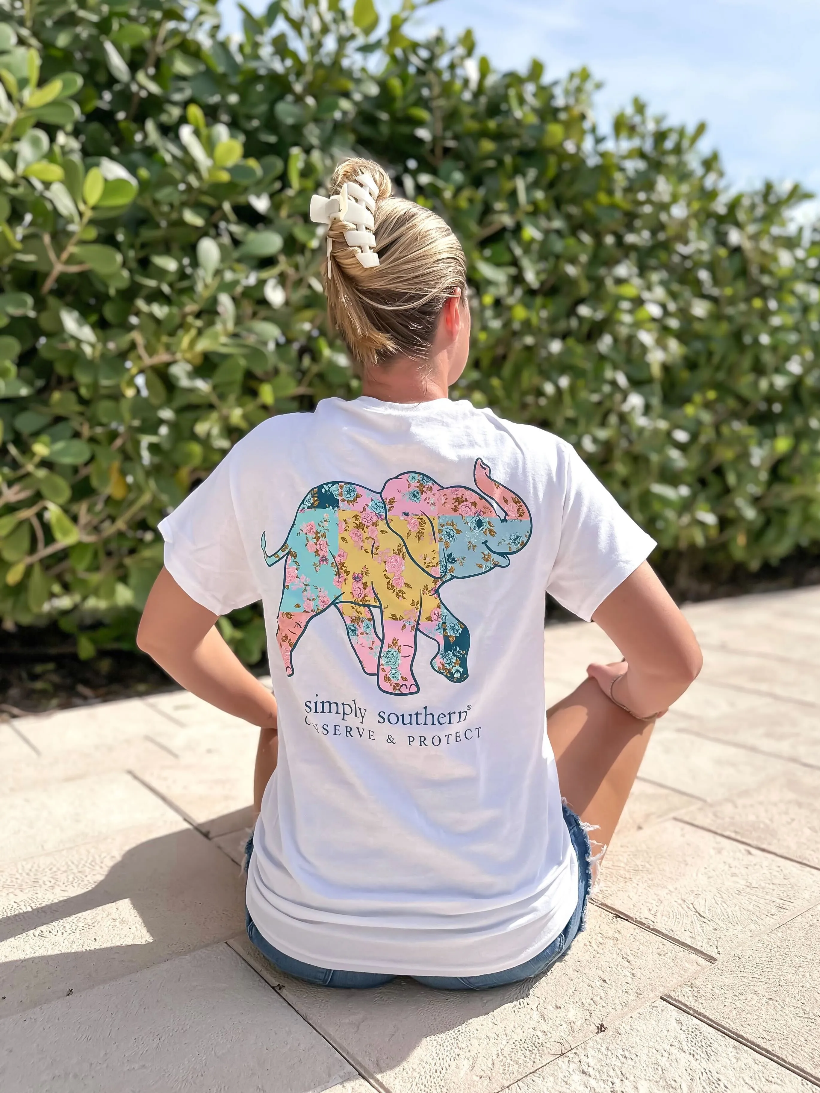 Floral Patchwork Elephant Tracking Tee by Simply Southern
