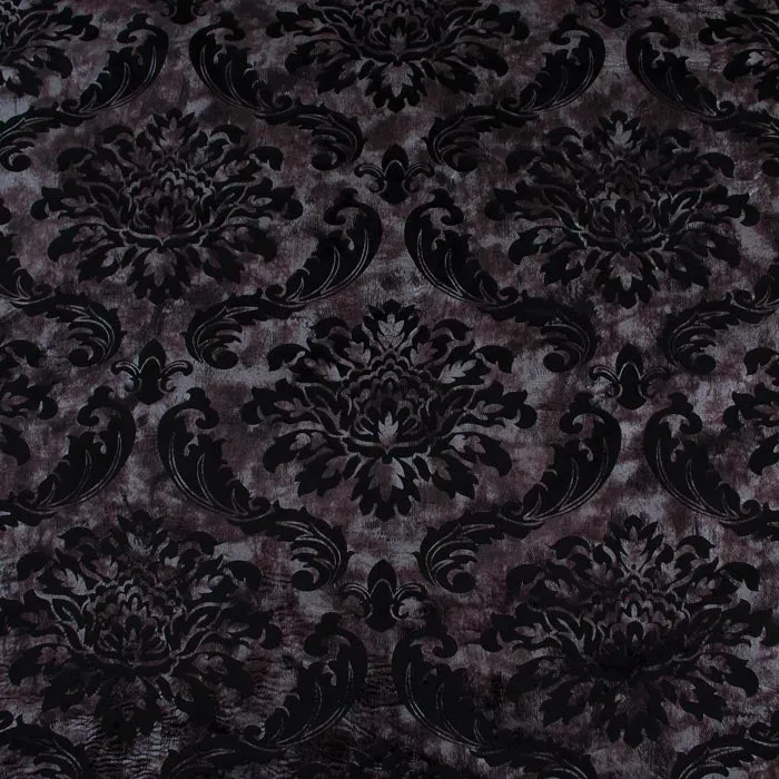 Floral Velour Fabric, Metallic Silver & Black