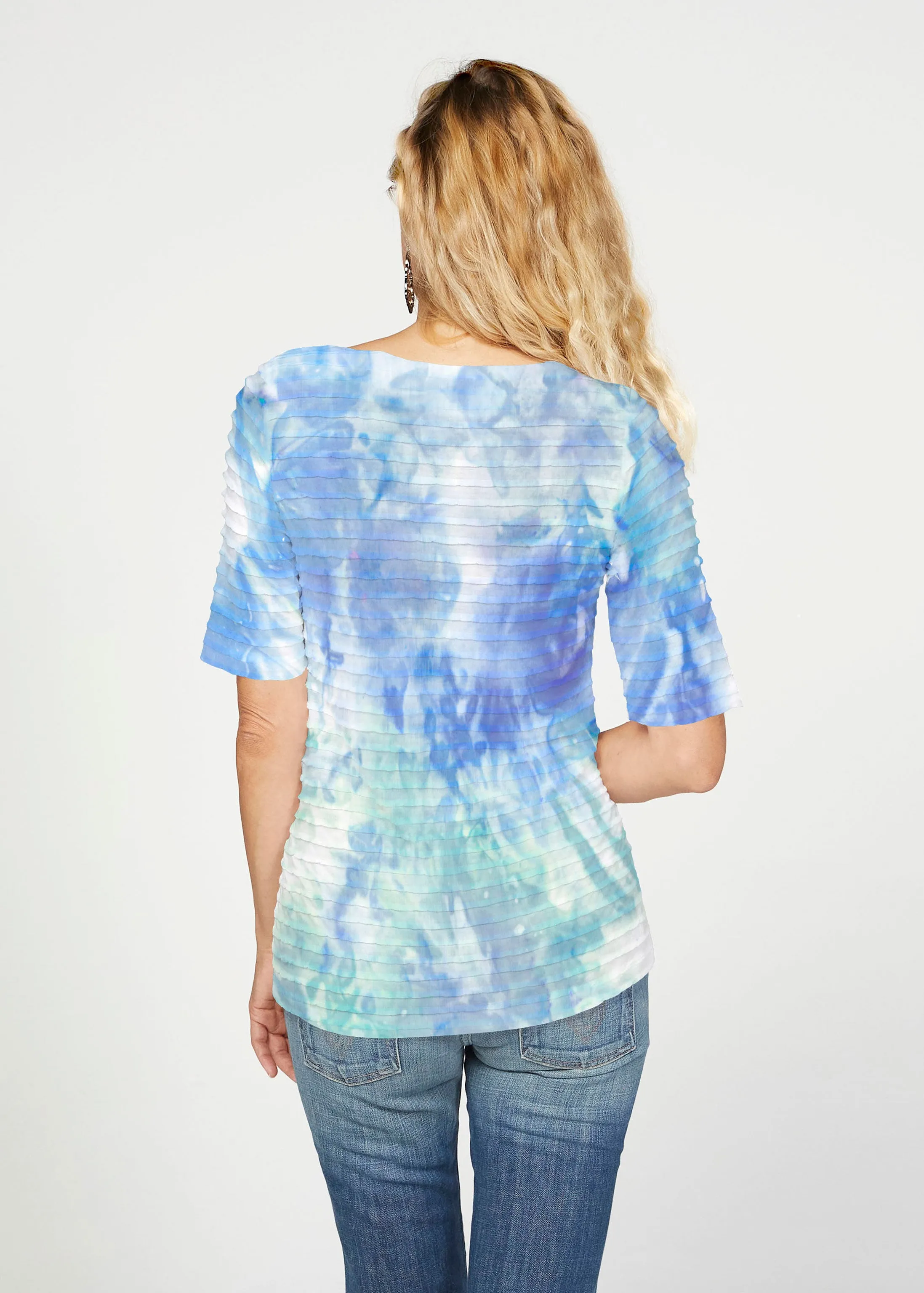 Francesca (16249) ~ Banded Elbow Sleeve Boat Neck Top