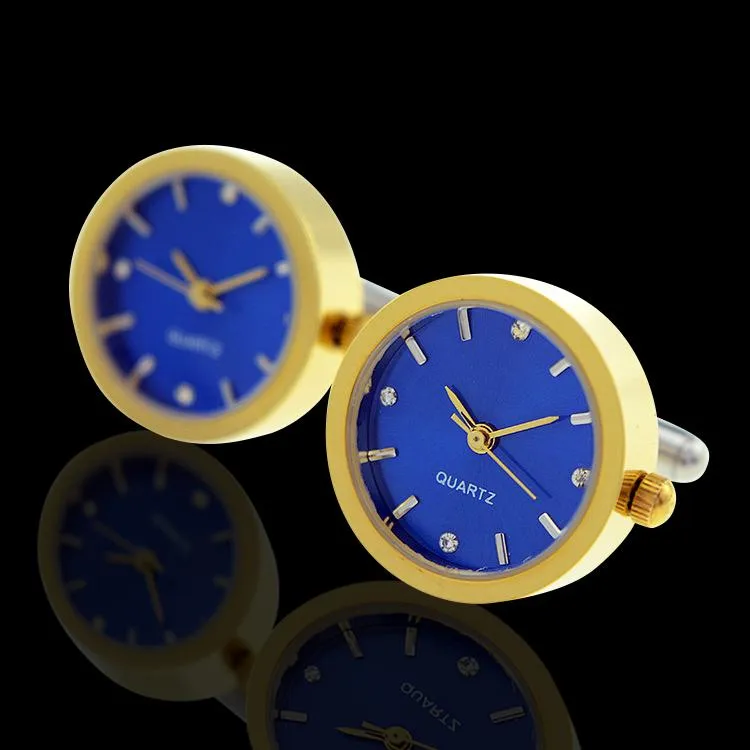 Functioning Clocks Mens Stainless Steel Round Cufflinks for Shirt with Box - Hand Crafted Perfect