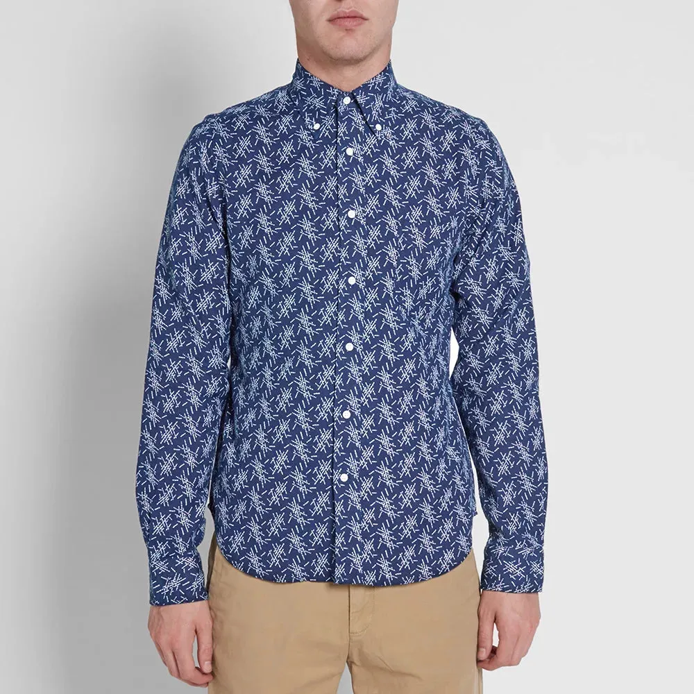 GANT RUGGER Men's Indigo Oxford Mikado Pattern Shirt 348300 Size M $145 NWT