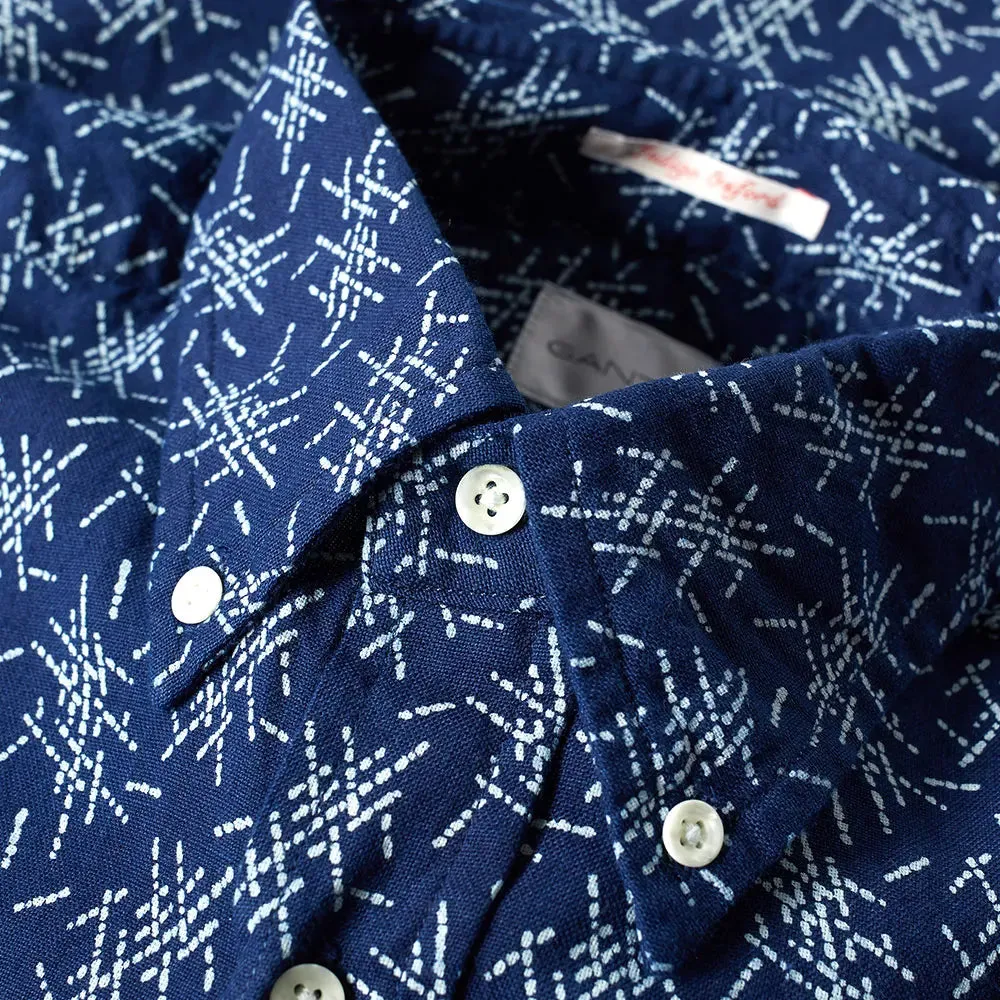 GANT RUGGER Men's Indigo Oxford Mikado Pattern Shirt 348300 Size M $145 NWT