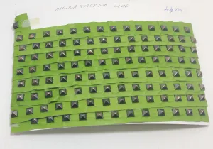 Genuine Lamb Leather Trim Tape 1 YD of 1" wide with Square Pyramid Nailhead Accent; edge binding; top stitch decoration; Lime Green 3725XLA