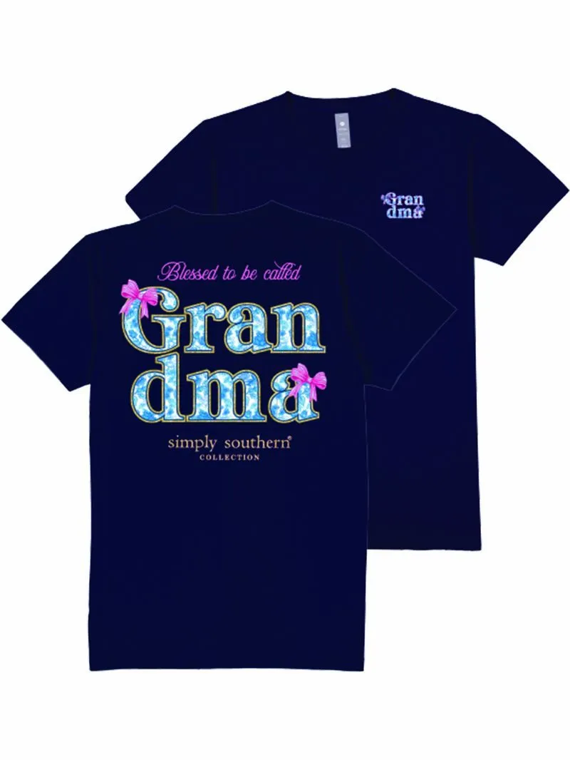 'Grandma' Blue Rose & Bows Short Sleeve Tee by Simply Southern (Ships Early March)
