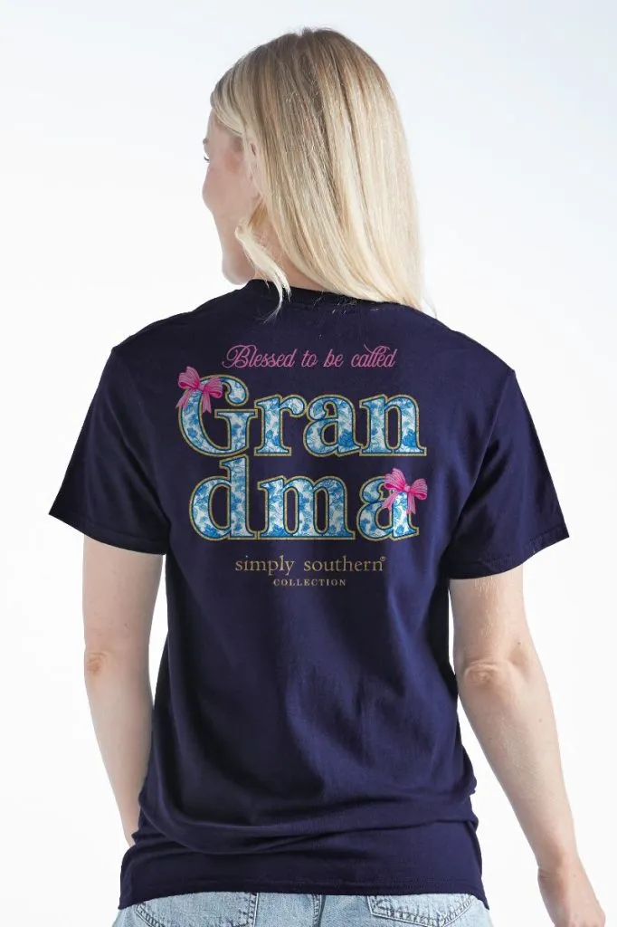 'Grandma' Blue Rose & Bows Short Sleeve Tee by Simply Southern (Ships Early March)